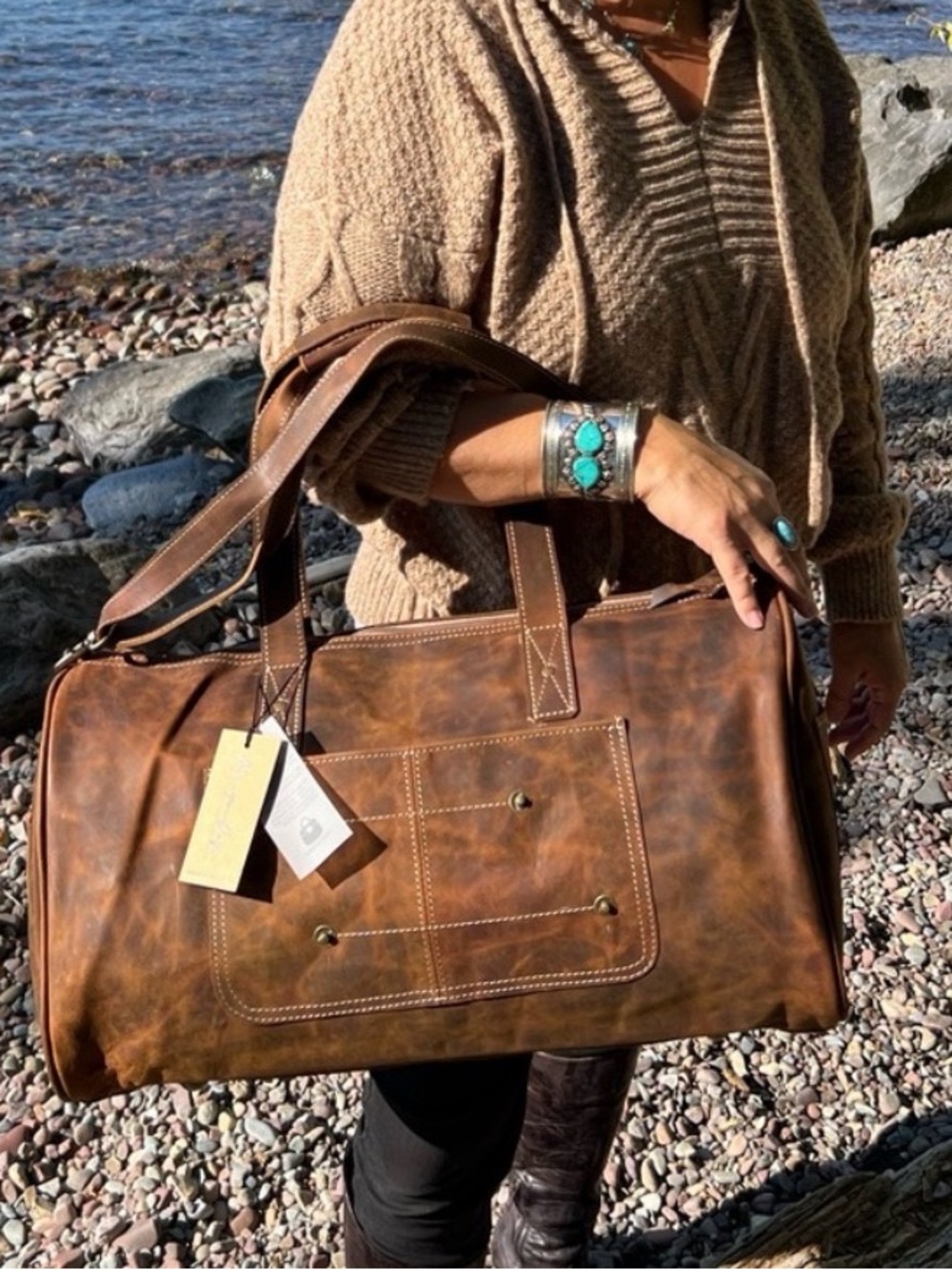 Leather Travel Duffel Bag in Brown - Stylish Weekender
